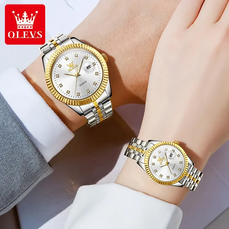 Olevs Luxurious Two-tone Couple Watch- 5526